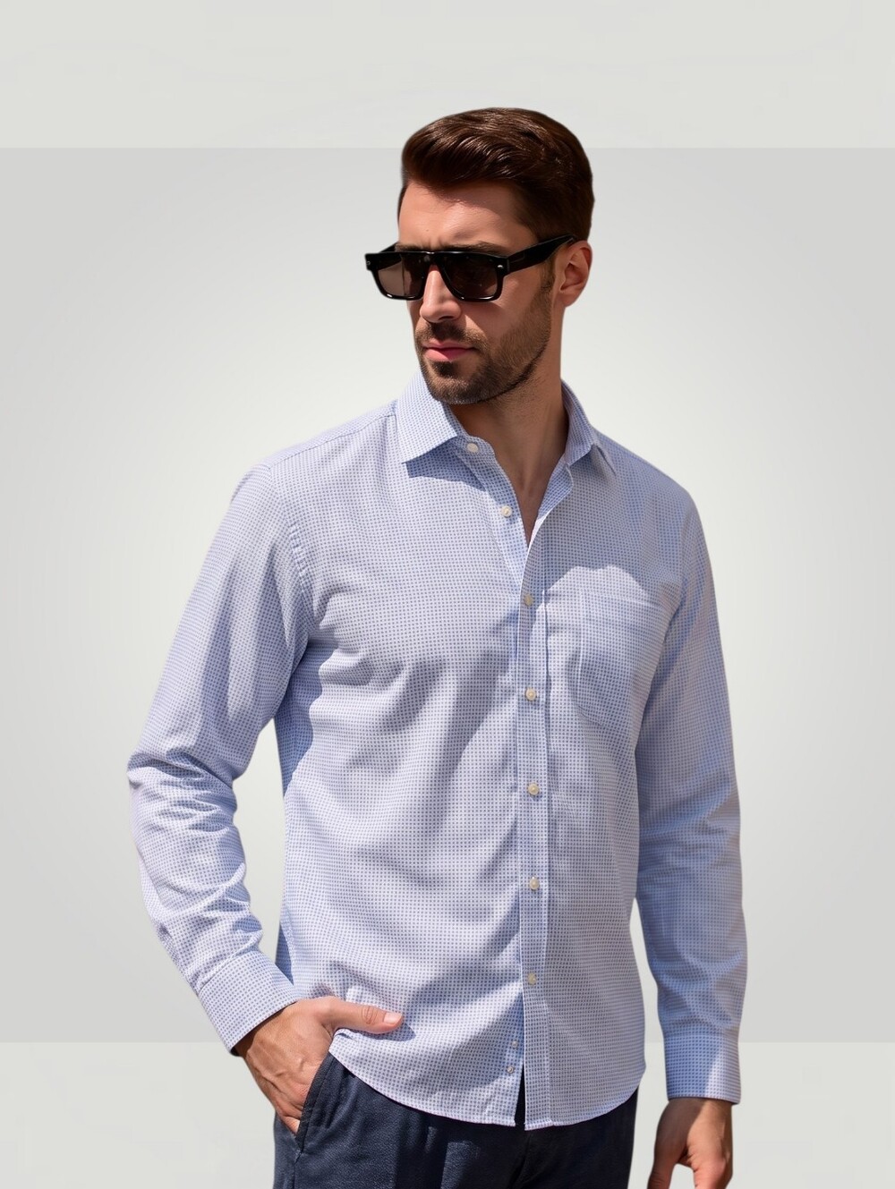 Ike Behar New York Men's 16.5 L Blue Dot Print Dress Shirt 100% Cotton Preppy